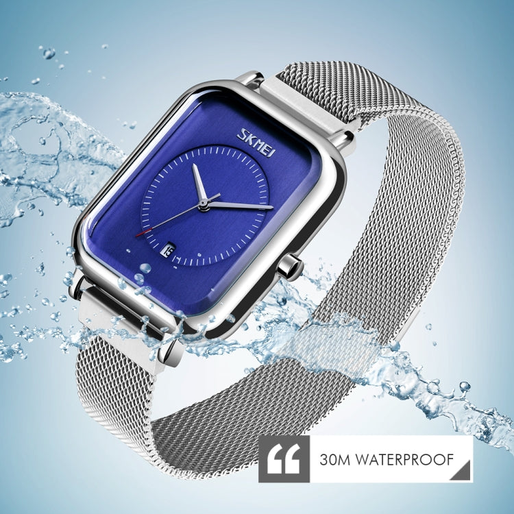 SKMEI 9207 Fashion Creative Simple Watch Men Magnetic Buckle Mesh Belt Steel Belt Couple Quartz Watch(Silver White) - free shipping - PMC TechLife - Order now!