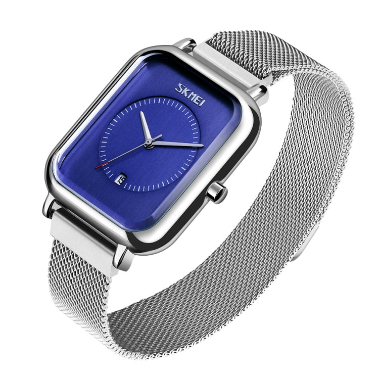 SKMEI 9207 Fashion Creative Simple Watch Men Magnetic Buckle Mesh Belt Steel Belt Couple Quartz Watch(Silver Blue) - free shipping - PMC TechLife - Order now!
