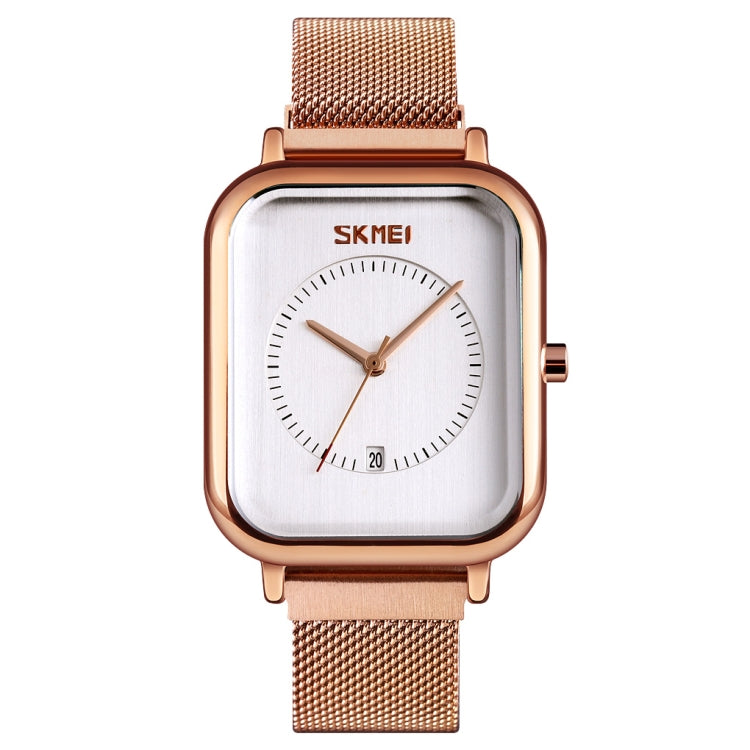 SKMEI 9207 Fashion Creative Simple Watch Men Magnetic Buckle Mesh Belt Steel Belt Couple Quartz Watch(Rose Gold White) - free shipping - PMC TechLife - Order now!