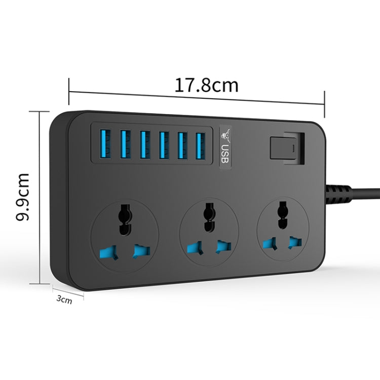 T09 3000W High Power Multi-Function Plug-in 3-Hole International Universal Jack + 6 USB Intelligent Charging US PLUG - Extension Socket by PMC Jewellery | Online Shopping South Africa | PMC Jewellery | Buy Now Pay Later Mobicred