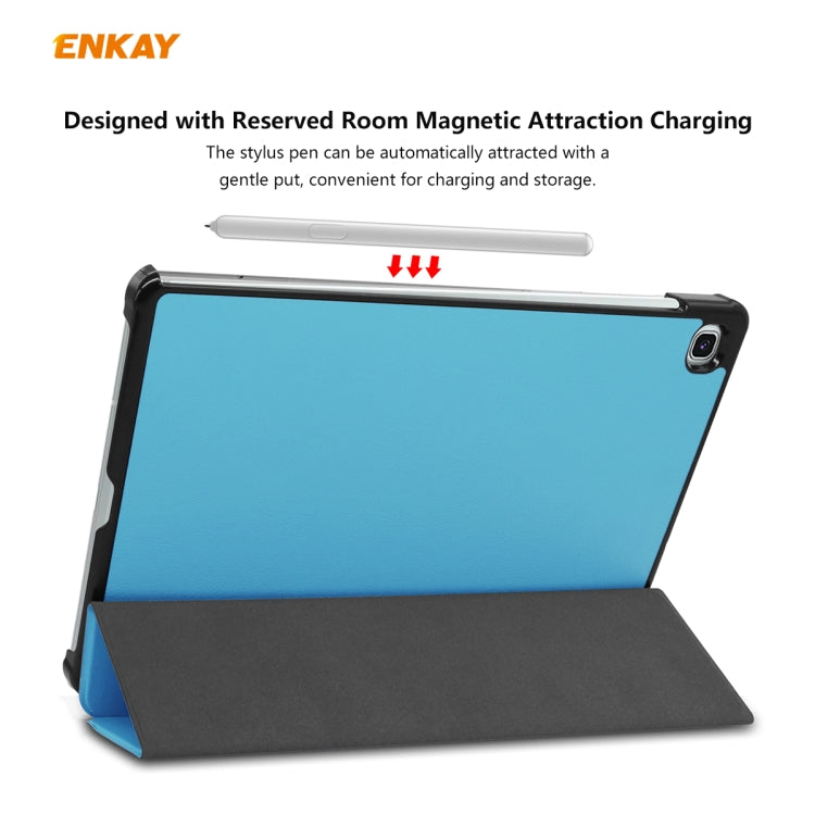 For Samsung Galaxy Tab S6 Lite P610 / P615 / Tab S6 Lite 2022 / P613 / P619 ENKAY 3-Fold Plastic Leather Smart Tablet Case(Light Blue) - free shipping - PMc TechLife - Order now!
