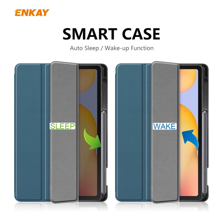 For Samsung Galaxy Tab S6 Lite P610 / P615 / Tab S6 Lite 2022 / P613 / P619 ENKAY Leather Smart Tablet Case with Pen Slot(Blackish Green) - free shipping - PMc TechLife - Order now!
