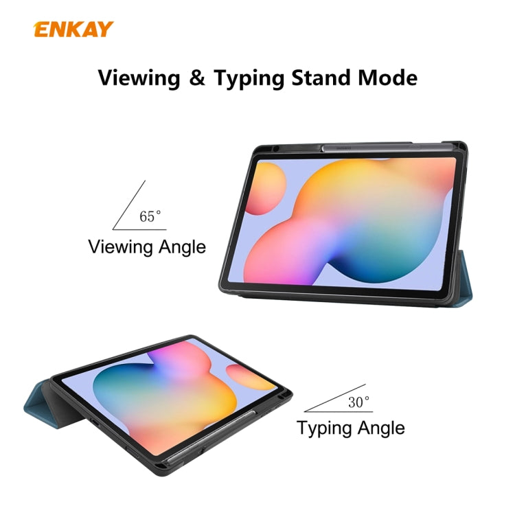 For Samsung Galaxy Tab S6 Lite P610 / P615 / Tab S6 Lite 2022 / P613 / P619 ENKAY Leather Smart Tablet Case with Pen Slot(Blackish Green) - free shipping - PMc TechLife - Order now!