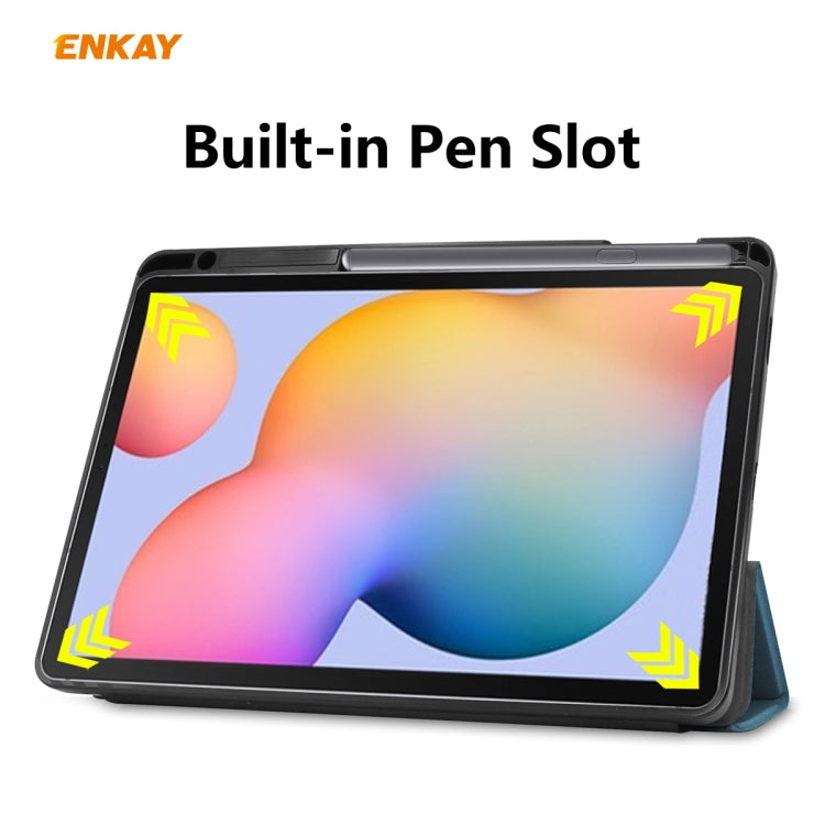For Samsung Galaxy Tab S6 Lite P610 / P615 / Tab S6 Lite 2022 / P613 / P619 ENKAY Leather Smart Tablet Case with Pen Slot(Blackish Green) - free shipping - PMc TechLife - Order now!