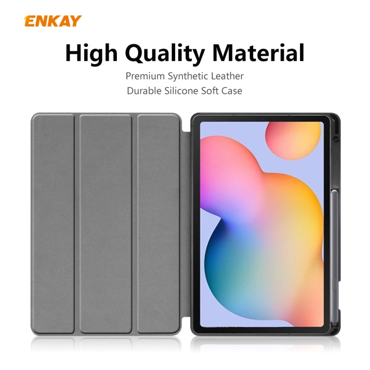 For Samsung Galaxy Tab S6 Lite P610 / P615 / Tab S6 Lite 2022 / P613 / P619 ENKAY Leather Smart Tablet Case with Pen Slot(Blackish Green) - free shipping - PMc TechLife - Order now!