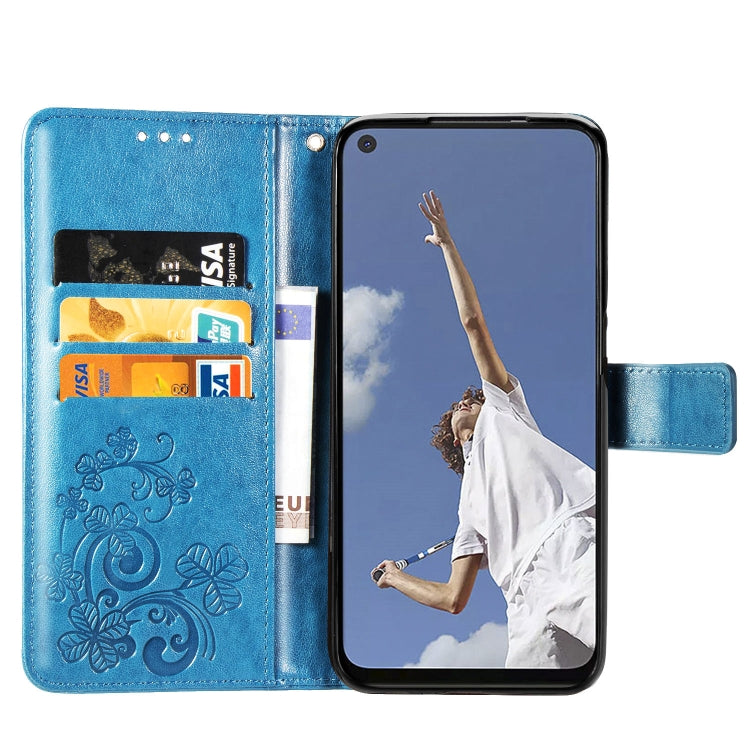 For OPPO A72/A52/A92 Four-leaf Clasp Embossed Buckle Mobile Phone Protection Leather Case with Lanyard & Card Slot & Wallet & Bracket Function(Blue) - OPPO Cases by PMC Jewellery | Online Shopping South Africa | PMC Jewellery | Buy Now Pay Later Mobicred