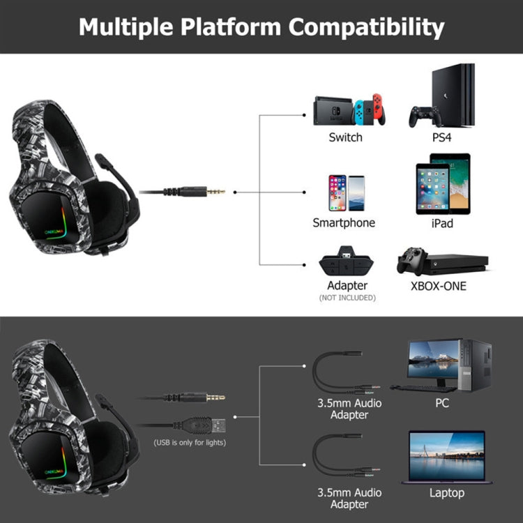 ONIKUMA K20 PS4 Surround Sound Bass PC Gamer Headphone with Microphone, RGB Light(Red Gray) - free shipping - PMC Jewellery - Order now!