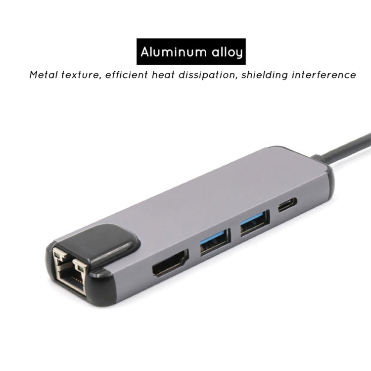 USB-C/Type-C to HD 4K HDMI + RJ45 + USB 3.0 + USB 2.0 + PD 5 in 1 HUB Converter - USB HUB by PMC Jewellery | Online Shopping South Africa | PMC Jewellery | Buy Now Pay Later Mobicred