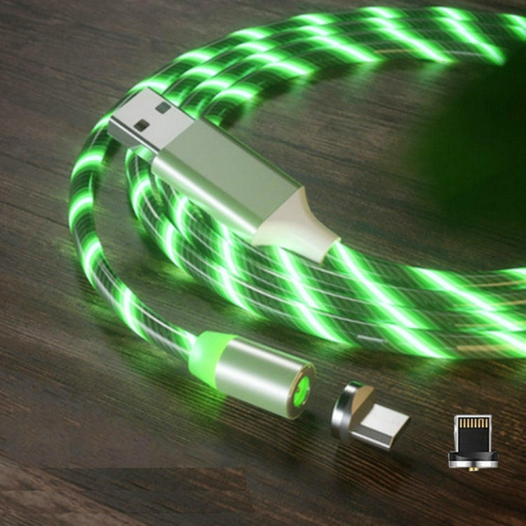 2 in 1 USB to 8 Pin + Micro USB Magnetic Suction Colorful Streamer Mobile Phone Charging Cable, Length: 1m(Green Light) - 2 in 1 Cable by PMC Jewellery | Online Shopping South Africa | PMC Jewellery | Buy Now Pay Later Mobicred