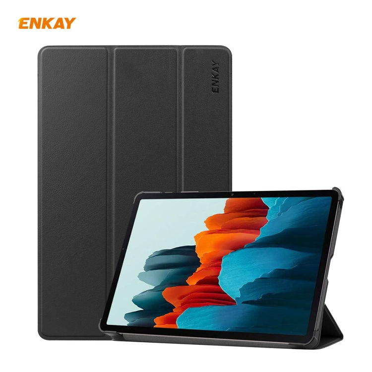 ENKAY ENK-8010 PU Leather + Plastic Smart Case with Three-folding Holder for Samsung Galaxy Tab S8 / Galaxy Tab S7 11.0 T870 / T875(Black) - free shipping - PMc TechLife - Order now!