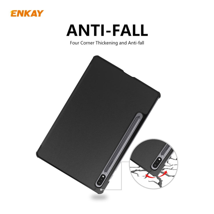 ENKAY ENK-8010 PU Leather + Plastic Smart Case with Three-folding Holder for Samsung Galaxy Tab S8 / Galaxy Tab S7 11.0 T870 / T875(Black) - free shipping - PMc TechLife - Order now!