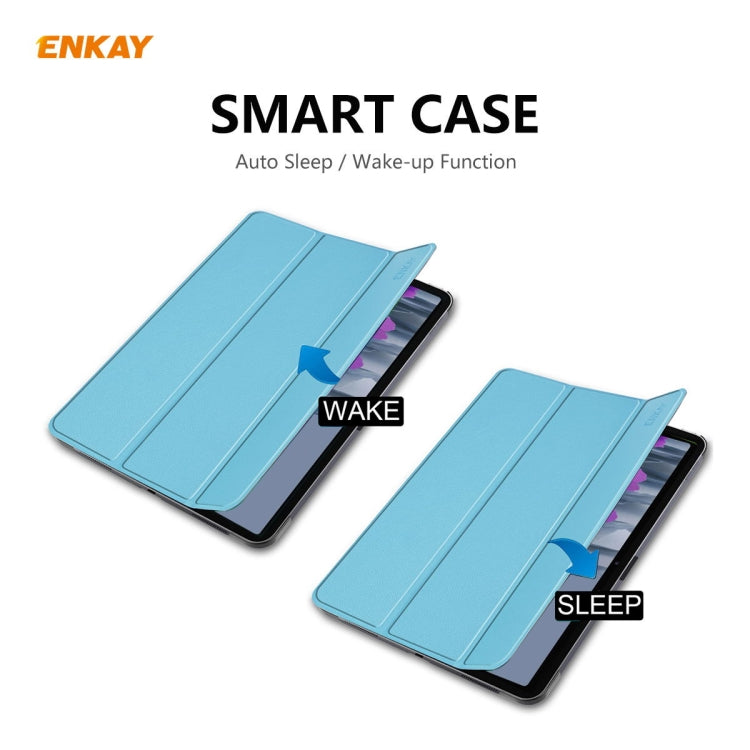 ENKAY ENK-8010 PU Leather + Plastic Smart Case with Three-folding Holder for Samsung Galaxy Tab S8 / Galaxy Tab S7 11.0 T870 / T875(Light Blue) - free shipping - PMc TechLife - Order now!
