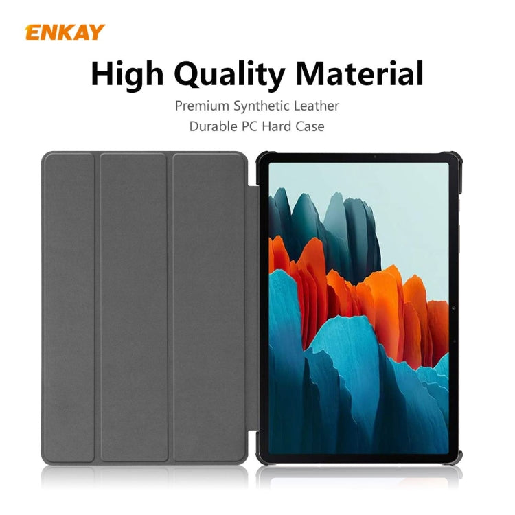 ENKAY ENK-8010 PU Leather + Plastic Smart Case with Three-folding Holder for Samsung Galaxy Tab S8 / Galaxy Tab S7 11.0 T870 / T875(Light Blue) - free shipping - PMc TechLife - Order now!