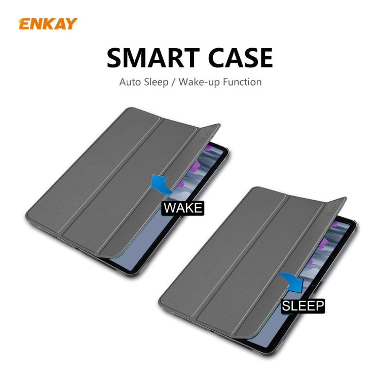 ENKAY ENK-8010 PU Leather + Plastic Smart Case with Three-folding Holder for Samsung Galaxy Tab S8 / Galaxy Tab S7 11.0 T870 / T875(Grey) - free shipping - PMc TechLife - Order now!