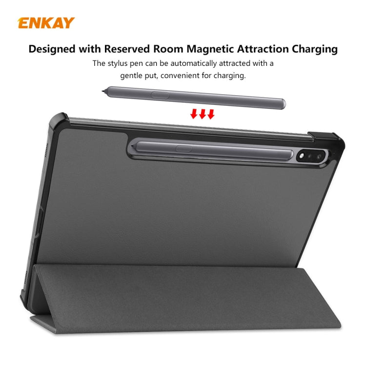 ENKAY ENK-8010 PU Leather + Plastic Smart Case with Three-folding Holder for Samsung Galaxy Tab S8 / Galaxy Tab S7 11.0 T870 / T875(Grey) - free shipping - PMc TechLife - Order now!