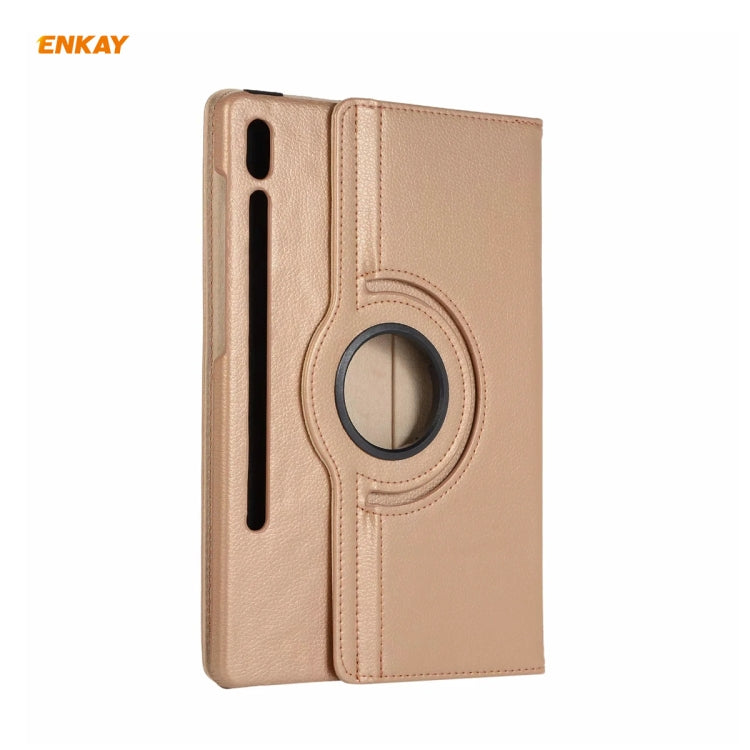 ENKAY for Samsung Galaxy Tab S8 / Galaxy Tab S7 11.0 T870 / T875 ENK-8012 360 Degree Rotation Litchi Texture Horizontal Flip PU Leather Smart Case with Holder & Sleep / Wake-up(Gold) - free shipping - PMc TechLife - Order now!