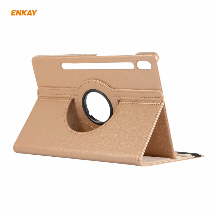 ENKAY for Samsung Galaxy Tab S8 / Galaxy Tab S7 11.0 T870 / T875 ENK-8012 360 Degree Rotation Litchi Texture Horizontal Flip PU Leather Smart Case with Holder & Sleep / Wake-up(Gold) - free shipping - PMc TechLife - Order now!