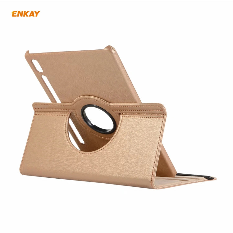 ENKAY for Samsung Galaxy Tab S8 / Galaxy Tab S7 11.0 T870 / T875 ENK-8012 360 Degree Rotation Litchi Texture Horizontal Flip PU Leather Smart Case with Holder & Sleep / Wake-up(Gold) - free shipping - PMc TechLife - Order now!