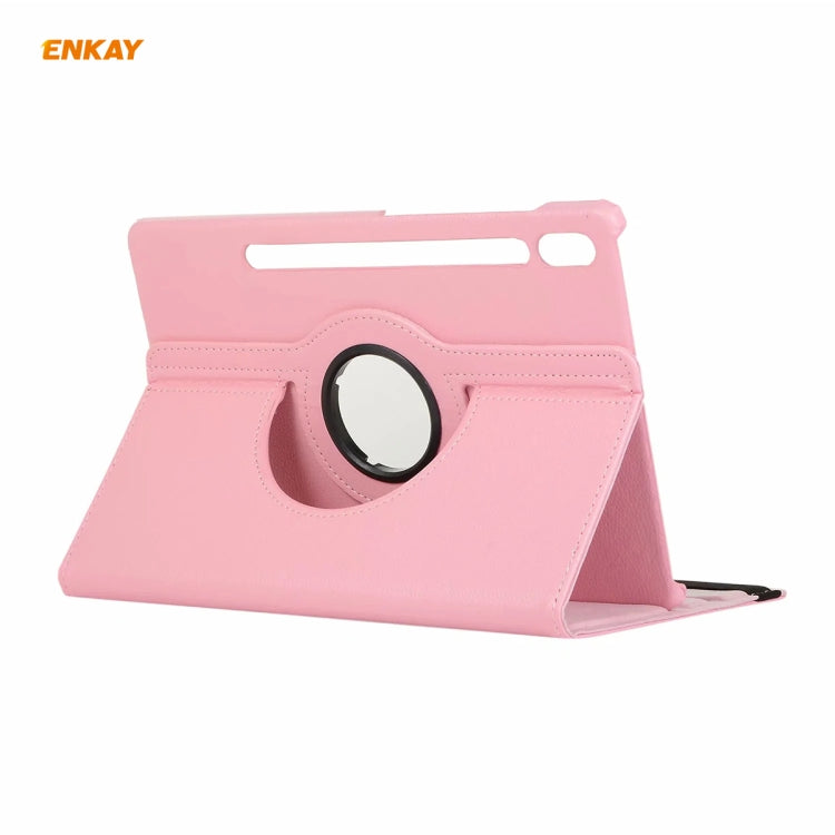 ENKAY for Samsung Galaxy Tab S8 / Galaxy Tab S7 11.0 T870 / T875 ENK-8012 360 Degree Rotation Litchi Texture Horizontal Flip PU Leather Smart Case with Holder & Sleep / Wake-up(Pink) - free shipping - PMc TechLife - Order now!