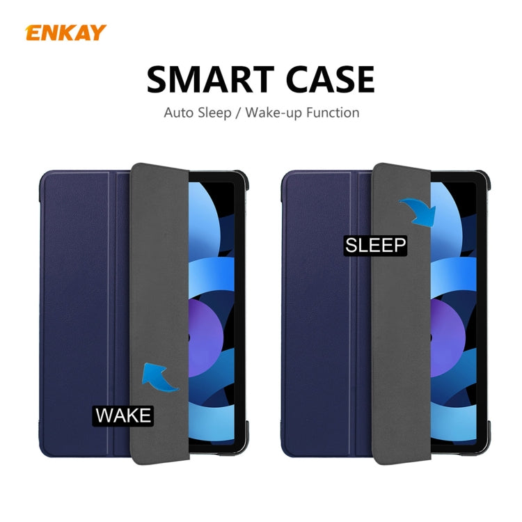 For iPad Air 11 2024 / Pro 11 2018 / Air 10.9 2022 ENKAY 3-folding Plastic Leather Smart Tablet Case(Dark Blue) - free shipping - PMC TechLife - Order now!