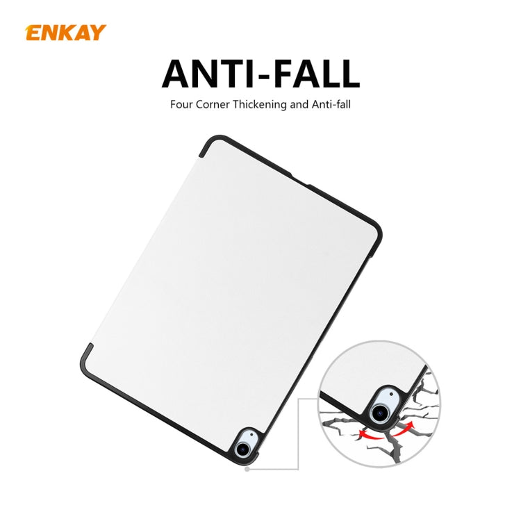 For iPad Air 11 2024 / Pro 11 2018 / Air 10.9 2022 ENKAY 3-folding Plastic Leather Smart Tablet Case(White) - iPad Air (2022) / (2020) 10.9 Cases by ENKAY | Online Shopping South Africa | PMC TechLife | Buy Now Pay Later Mobicred