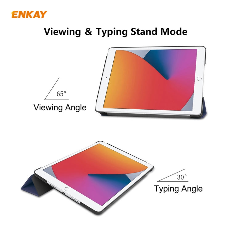 For iPad 10.2 2021 / 2020 / 2019 ENKAY ENK-8014 PU Leather + Plastic Smart Case with Three-folding Holder(Dark Blue) - free shipping - PMc TechLife - Order now!