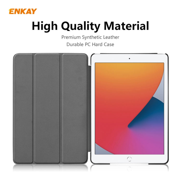 For iPad 10.2 2021 / 2020 / 2019 ENKAY ENK-8014 PU Leather + Plastic Smart Case with Three-folding Holder(Dark Blue) - free shipping - PMc TechLife - Order now!