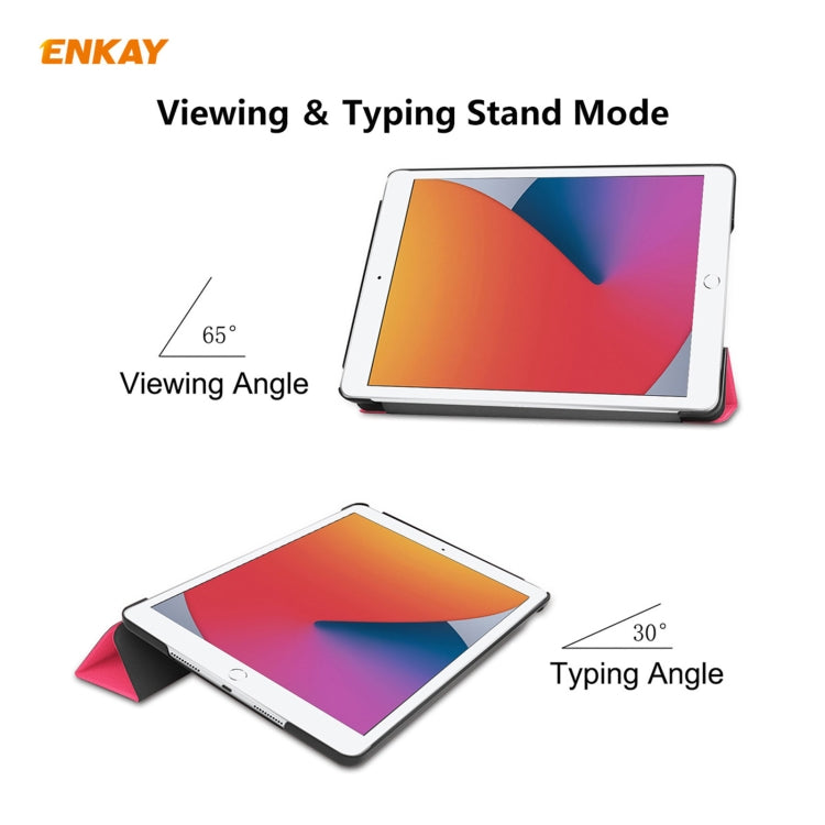 For iPad 10.2 2021 / 2020 / 2019 ENKAY ENK-8014 PU Leather + Plastic Smart Case with Three-folding Holder(Rose Red) - free shipping - PMc TechLife - Order now!