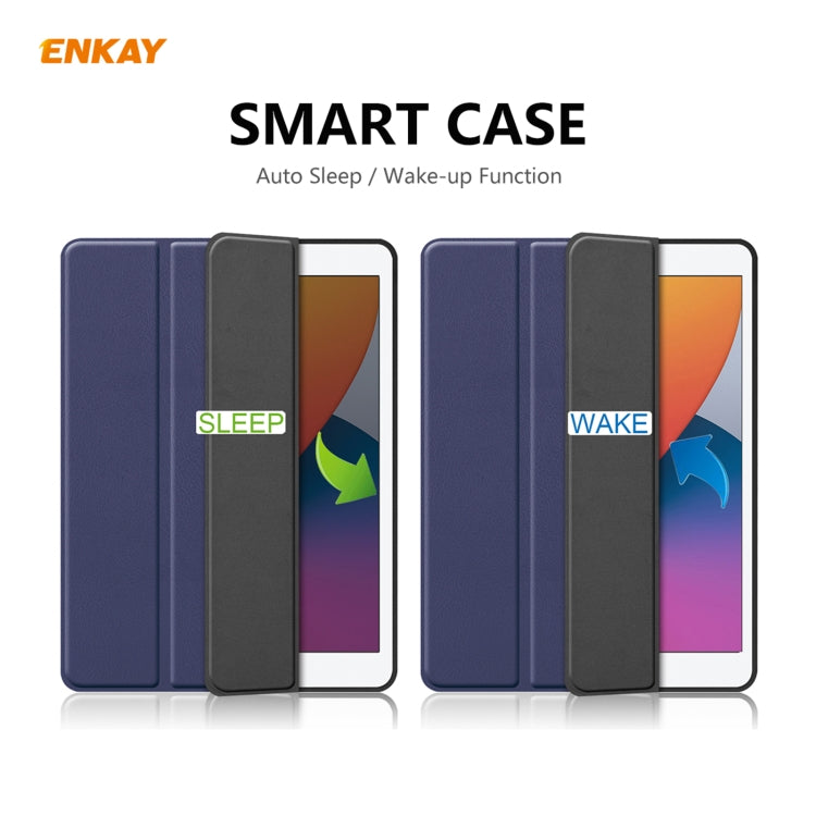 For iPad 10.2 2021 / 2020 / 2019 ENKAY ENK-8016 PU Leather + TPU Smart Case with Pen Slot(Dark Blue) - free shipping - PMc TechLife - Order now!