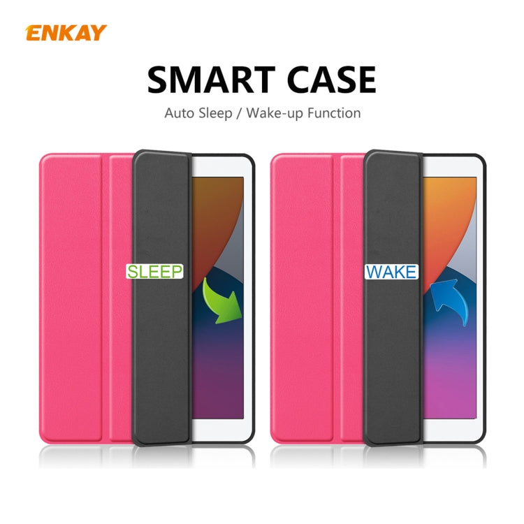 For iPad 10.2 2021 / 2020 / 2019 ENKAY ENK-8016 PU Leather + TPU Smart Case with Pen Slot(Rose Red) - free shipping - PMc TechLife - Order now!