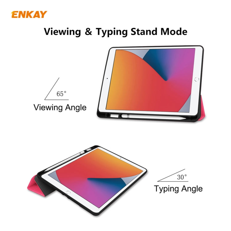 For iPad 10.2 2021 / 2020 / 2019 ENKAY ENK-8016 PU Leather + TPU Smart Case with Pen Slot(Rose Red) - free shipping - PMc TechLife - Order now!