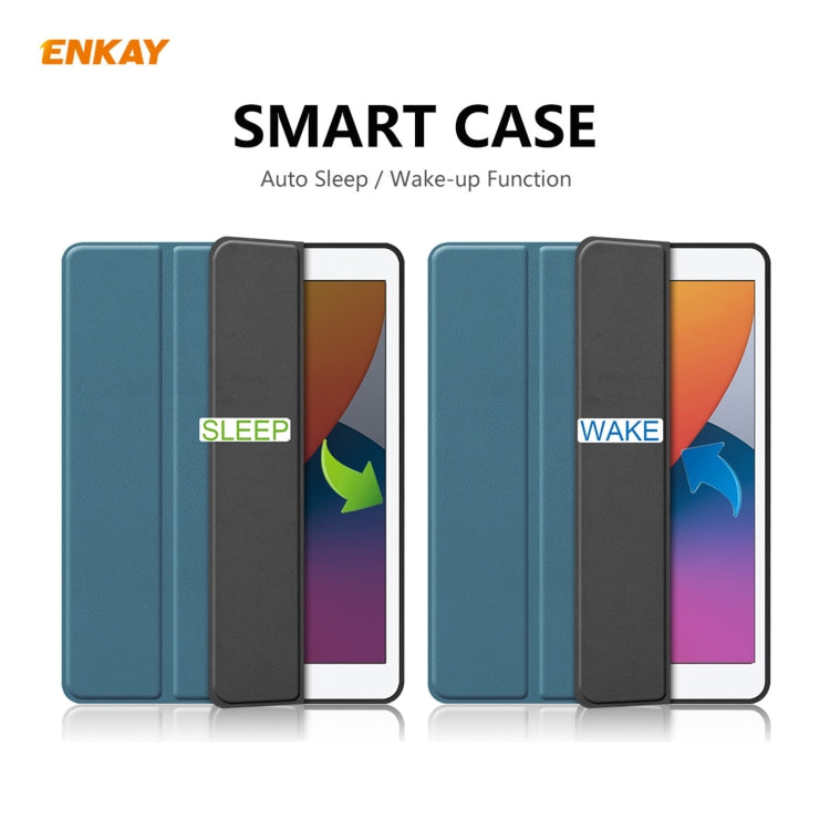 For iPad 10.2 2021 / 2020 / 2019 ENKAY ENK-8016 PU Leather + TPU Smart Case with Pen Slot(Blackish Green) - free shipping - PMc TechLife - Order now!