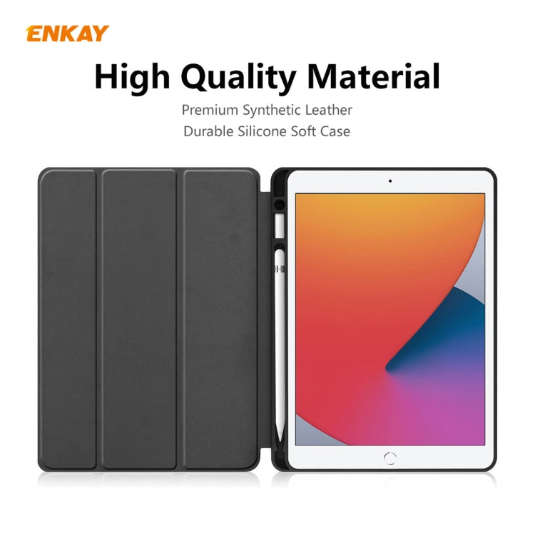 For iPad 10.2 2021 / 2020 / 2019 ENKAY ENK-8016 PU Leather + TPU Smart Case with Pen Slot(Dark Blue) - free shipping - PMc TechLife - Order now!