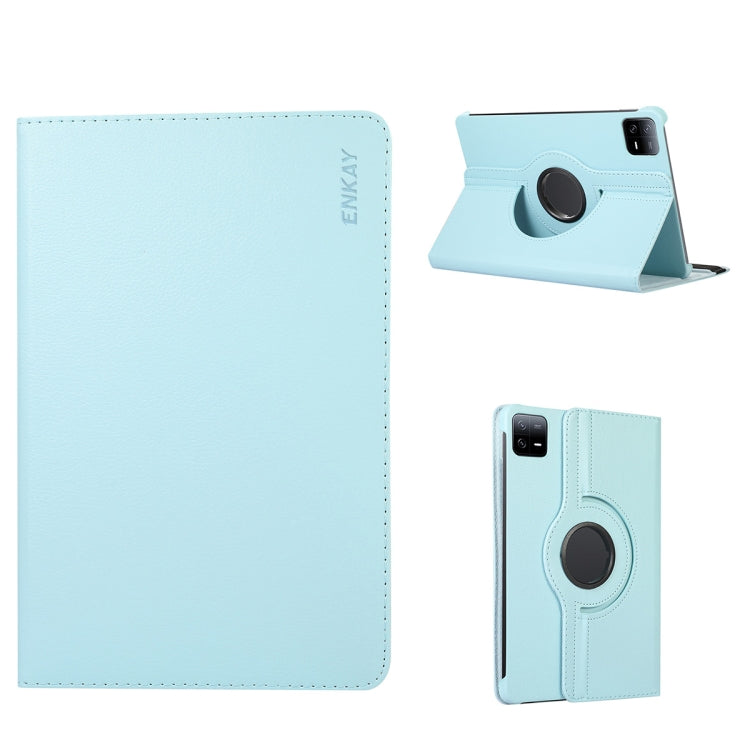 For Xiaomi Pad 6 / Pad 6 Pro ENKAY 360 Degree Rotation Stand Litchi Leather Smart Tablet Case(Light Blue) - free shipping - PMc TechLife - Order now!