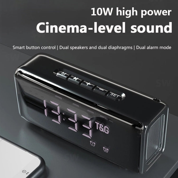 T&G TG174 TWS Mmirror Bluetooth Speaker, Support Alarm Clock / Time & Temperature Display / Micro SD Card / FM / MP3(Black) - Desktop Speaker by T&G | Online Shopping South Africa | PMC Jewellery | Buy Now Pay Later Mobicred