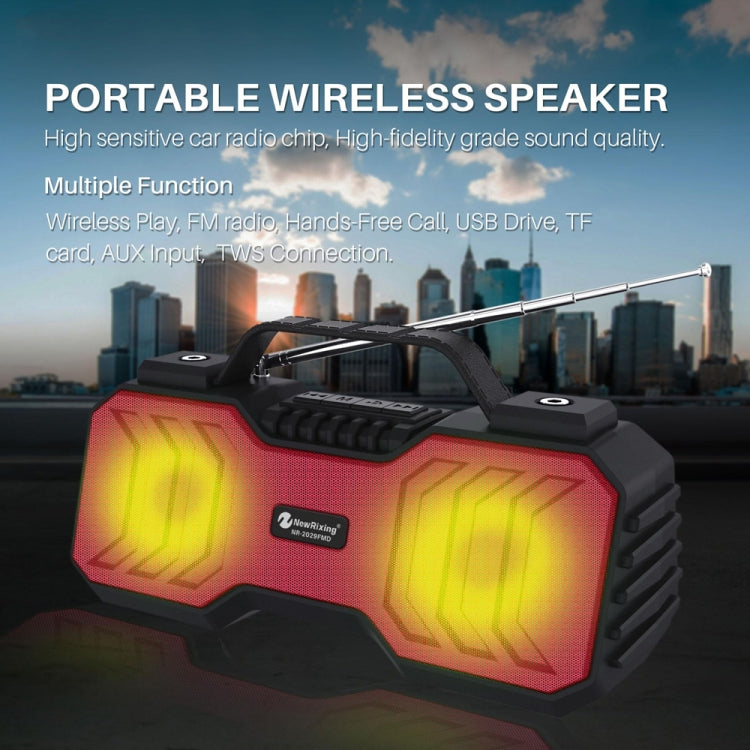 NewRixing NR-2029FMD TWS LED Flashlight Bluetooth Speaker, Support TF Card / FM / 3.5mm AUX / U Disk / Hands-free Calling(Red) - free shipping - PMC Jewellery - Order now!