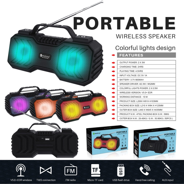 NewRixing NR-2029FMD TWS LED Flashlight Bluetooth Speaker, Support TF Card / FM / 3.5mm AUX / U Disk / Hands-free Calling(Red) - free shipping - PMC Jewellery - Order now!