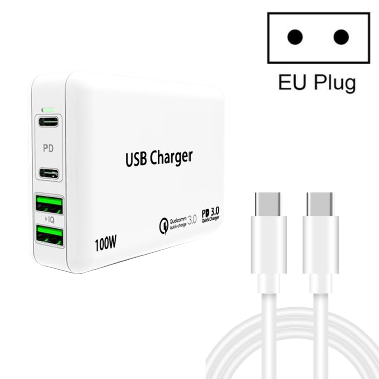 PD65W-A9 PD 65W Dual Dort USB-C / Type-C + Dual USB Charger with 5A USB-C / Type-C to USB-C / Type-C Fast Charging Cable for Apple MacBook Series EU Plug - Cable & Adapter by PMC Jewellery | Online Shopping South Africa | PMC Jewellery | Buy Now Pay Later Mobicred