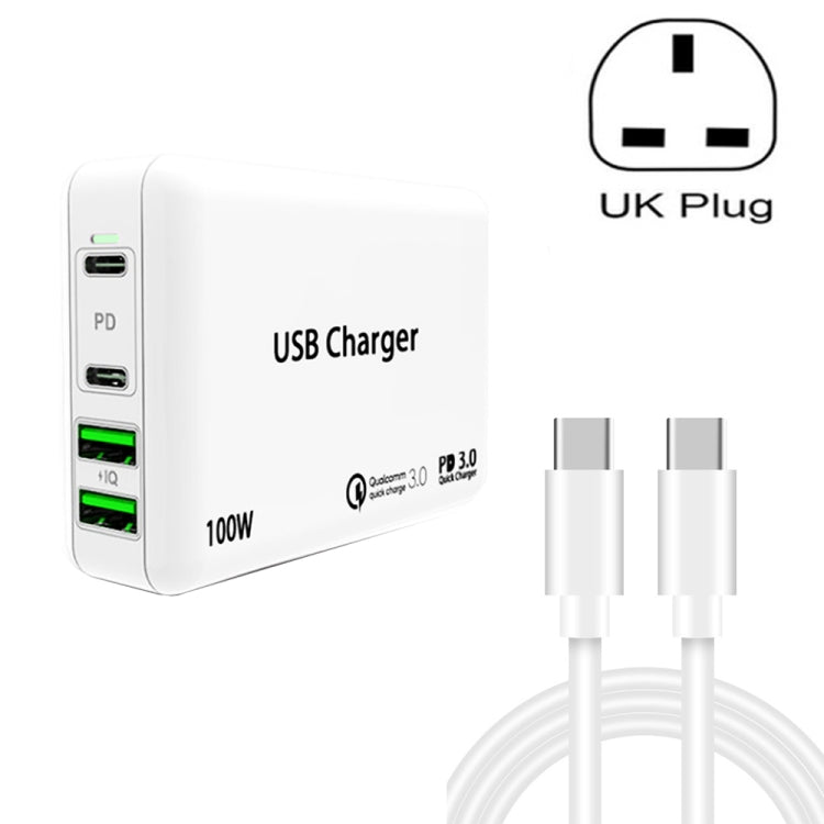 PD65W-A9 PD 65W Dual Dort USB-C / Type-C + Dual USB Charger with 5A USB-C / Type-C to USB-C / Type-C Fast Charging Cable for Apple MacBook Series UK Plug - Cable & Adapter by PMC Jewellery | Online Shopping South Africa | PMC Jewellery | Buy Now Pay Later Mobicred