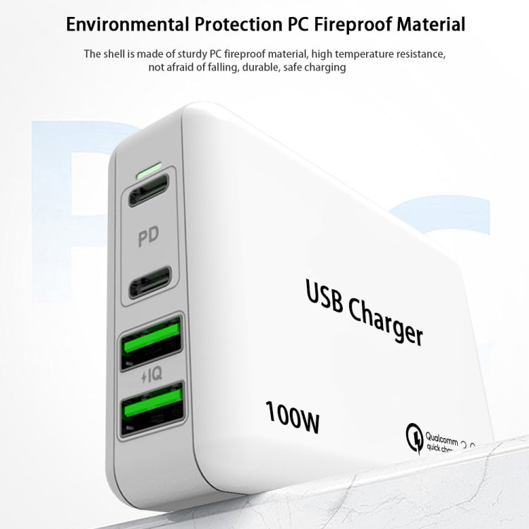 PD65W-A9 PD 65W Dual Dort USB-C / Type-C + Dual USB Charger with 5A USB-C / Type-C to USB-C / Type-C Fast Charging Cable for Apple MacBook Series UK Plug - Cable & Adapter by PMC Jewellery | Online Shopping South Africa | PMC Jewellery | Buy Now Pay Later Mobicred