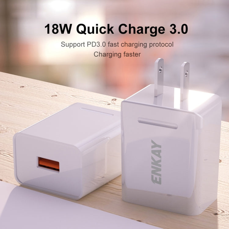 ENKAY Hat-Prince U036 18W USB QC3.0 Fast Charging Travel Charger Power Adapter, US Plug - USB Charger by ENKAY | Online Shopping South Africa | PMC Jewellery | Buy Now Pay Later Mobicred