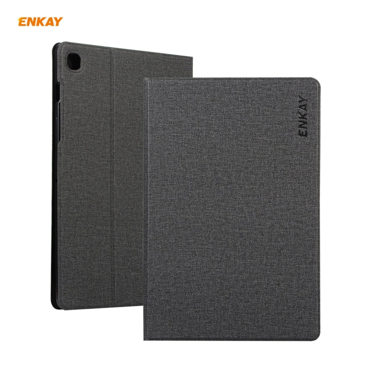 For Samsung Galaxy Tab A7 10.4 T500 / T505 2020 / 2022 ENKAY Coarse Cloth Pattern PU Leather + TPU Smart Case with Holder & Sleep / Wake-up Function(Black) - free shipping - PMc TechLife - Order now!