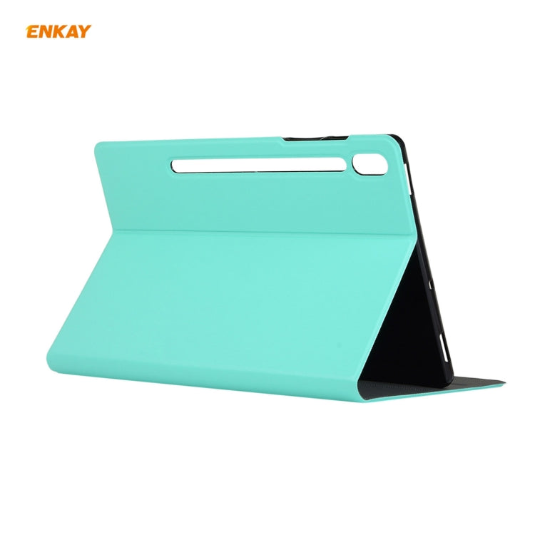 For Samsung Galaxy Tab S8 / Galaxy Tab S7 11.0 T870 / T875 ENKAY Horizontal Flip PU Leather + TPU Smart Case with Holder & Sleep / Wake-up Function(Cyan) - free shipping - PMc TechLife - Order now!