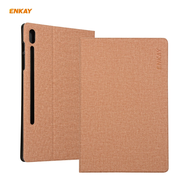 For Samsung Galaxy Tab S8 / Galaxy Tab S7 11.0 T870 / T875 ENKAY Coarse Cloth Pattern PU Leather + TPU Smart Case with Holder & Sleep / Wake-up Function(Light Brown) - free shipping - PMc TechLife - Order now!