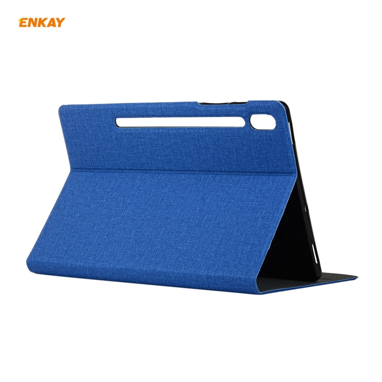 For Samsung Galaxy Tab S8 / Galaxy Tab S7 11.0 T870 / T875 ENKAY Coarse Cloth Pattern PU Leather + TPU Smart Case with Holder & Sleep / Wake-up Function(Dark Blue) - free shipping - PMc TechLife - Order now!