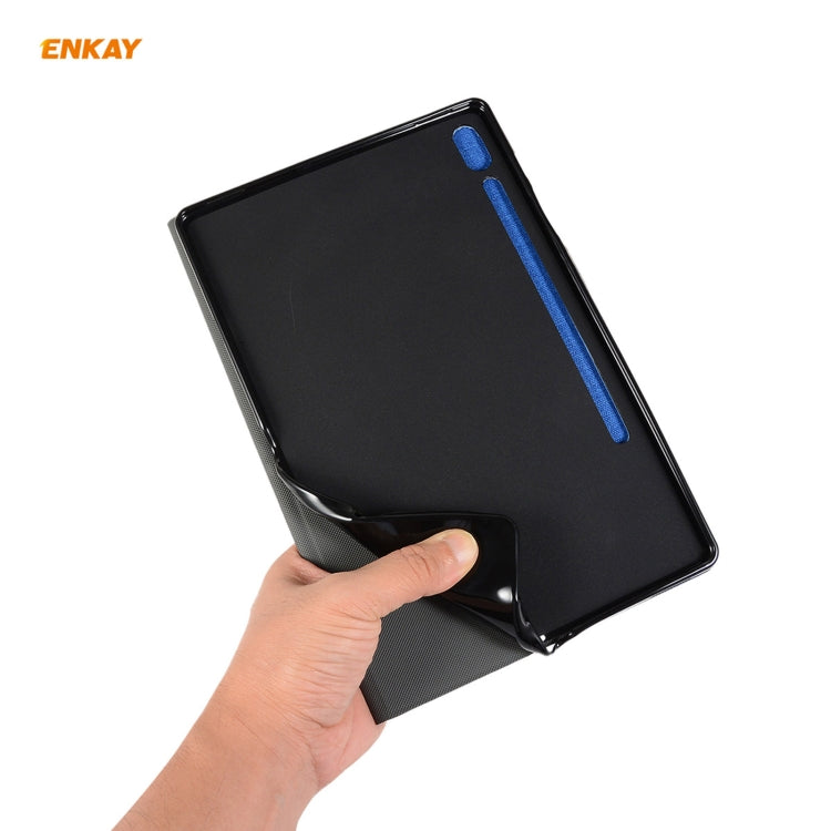 For Samsung Galaxy Tab S8 / Galaxy Tab S7 11.0 T870 / T875 ENKAY Coarse Cloth Pattern PU Leather + TPU Smart Case with Holder & Sleep / Wake-up Function(Black) - free shipping - PMc TechLife - Order now!