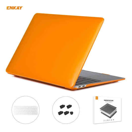 For MacBook Air 13.3 inch A1932 2018 ENKAY 3 in 1 Crystal Laptop Protective Case and EU Version TPU Keyboard Film and Anti-dust Plugs Set(Orange) - MacBook Air Cases by ENKAY | Online Shopping South Africa | PMC Jewellery | Buy Now Pay Later Mobicred