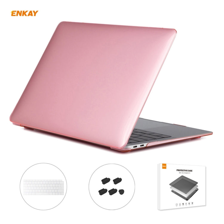 For MacBook Air 13.3 inch A1932 2018 ENKAY 3 in 1 Crystal Laptop Protective Case and EU Version TPU Keyboard Film and Anti-dust Plugs Set(Pink) - MacBook Air Cases by ENKAY | Online Shopping South Africa | PMC Jewellery | Buy Now Pay Later Mobicred