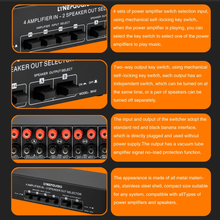 B042 4-in 2-out Power Amplifier Sound Switcher Loudspeaker Switch Distributor, 300W Per Channel Lossless Sound Quality - free shipping - PMC Jewellery - Order now!