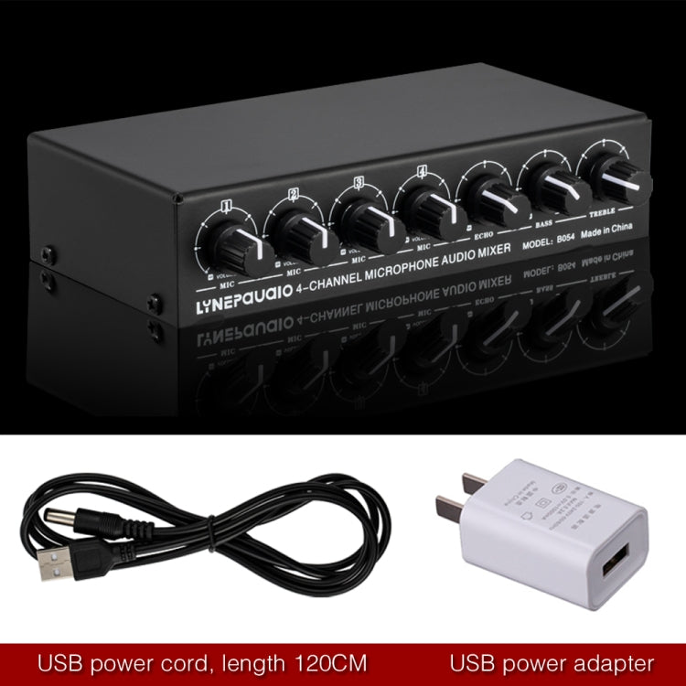 B054 4-Channel Microphone Mixer Support Stereo Output With Reverb Treble And Bass Adjustment, USB 5V Power Supply, US Plug -  by PMC Jewellery | Online Shopping South Africa | PMC Jewellery